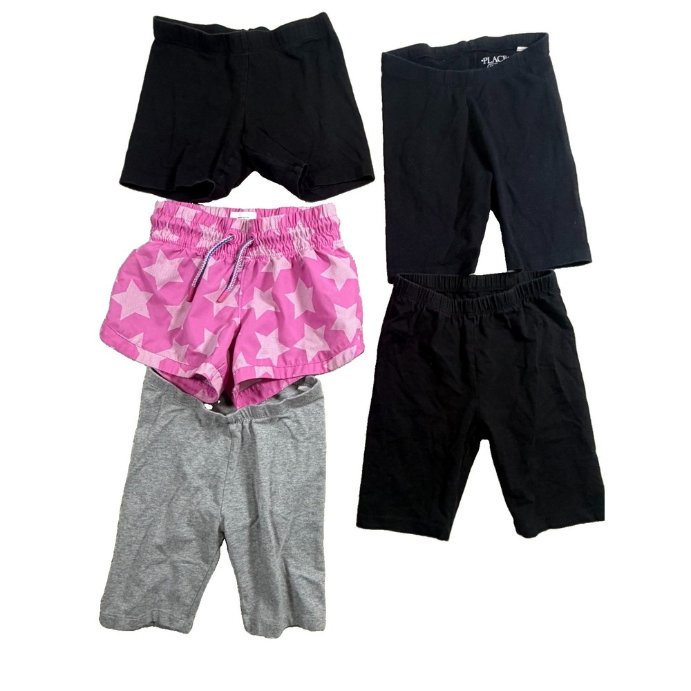 Girls Size 5/6 Shorts Lot of 5 Bike Shorts Active Pink Stars Black Gray